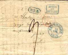 1840- Lettre De GAND   B.3.R Bleu  -  Taxe 16 D Pour Paris - 1830-1849 (Belgique Indépendante)