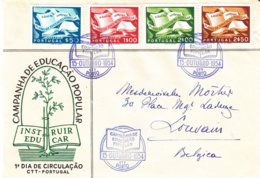 Portugal - Lettre De 1954 - Oblit Porto - Exp Vers Louvain - Campagne D'éducation - Livres - Valeur 24 Euros - Covers & Documents