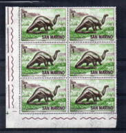 San Marino - 1965 - Animali Della Preistoria - Sestina Da 1 Lira - Nuovi ** - Con Bordo Di Foglio Angolare - (FDC18458) - Unused Stamps