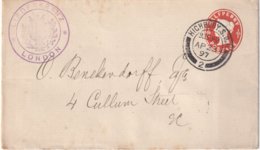 GRANDE-BRETAGNE 1897   ENTIER POSTAL/GANZSACHE/POSTAL STATIONERY LETTRE DE LONDON - Cartas & Documentos
