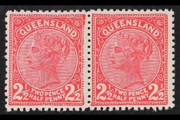 QUEENSLAND 1890 2½d Carmine, Horizontal Pair, WEAK IMPRESSION Of Right Hand-side Of Frame On Left Stamp, SG 191, Very Fi - Andere & Zonder Classificatie