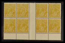 1924 KGV 4d Olive-yellow, SG 80, Lower Marginal INTERPANNEAU BLOCK OF EIGHT Mint, The Bottom Row Never Hinged, Light Eve - Other & Unclassified