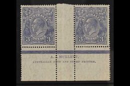 1926-30 3d Dull Ultramarine KGV Head Perf 14, SG 90, Fine Mint Marginal Horizontal Gutter PAIR WITH MULLET IMPRINT (both - Other & Unclassified