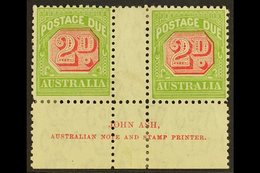 POSTAGE DUE 1931-36 2d Carmine And Yellow-green, Perf 11, SG D107, JOHN ASH Imprint Gutter Pair, Fine Mint. (2 Stamps) F - Sonstige & Ohne Zuordnung