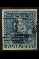 1852 IMPERF (1d) Blue Britannia, SG 3, Very Fine Used With Large Even Margins All Round And Light "1" Barred Cancel. Lov - Barbados (...-1966)