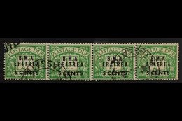 ERITREA 5c On ½d Emerald, BMA Ovpt, Variety "No Stop After A", SG ED1a In Strip With 3 Normals, Very Fine Used. For More - Afrique Orientale Italienne