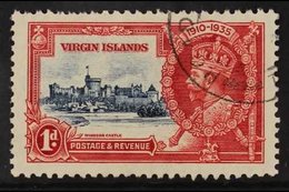 1935 JUBILEE VARIETY 1d Deep Blue And Scarlet, Silver Jubilee, Variety "Kite And Horizontal Log", SG 103L, Very Lightly  - Iles Vièrges Britanniques