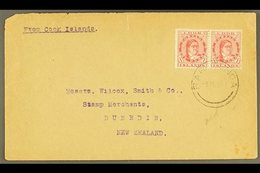 1931 (Dec) Envelope To New Zealand, Bearing 1d Rose-red Queen Pair Tied B Rarotonga Cds (Burge A7), Peripheral Faults. F - Cook