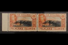 1938-50 10s Black And Red Orange On Greyish Paper, SG 162b, Superb Never Hinged Mint Marginal Horizontal Pair. For More  - Falkland