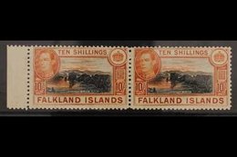 1938-50 10s Black And Red Orange On Greyish Paper, SG 162b, Superb Never Hinged Mint Marginal Horizontal Pair. For More  - Falkland Islands