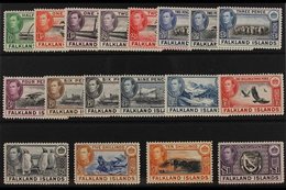 1938-50 KGVI Definitives Complete Set, SG 146/63, Fine Mint. Fresh And Attractive! (18 Stamps) For More Images, Please V - Islas Malvinas