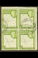 1946-49 SECONDARY PLATE FLAWS ½d Black And Green "Thin Map", SG G9, A Very Fine Used Upper Right Corner Block Of Four Sh - Falkland Islands