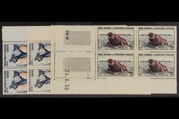 TAAF 1956 Animals Complete Set, Yvert 2/7, Never Hinged Mint Corner DATED BLOCKS Of 4, Very Fresh. (6 Blocks = 24 Stamps - Autres & Non Classés