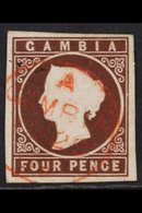 1869-72 4d Brown, No Wmk, Imperf, SG 1, 4 Clear To Wide Margins & Light Red Cds Cancel, Very Fine Used For More Images,  - Gambia (...-1964)