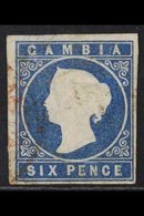 1874 6d Blue, CC Wmk, Imperf, SG 8, 4 Clear To Wide Margins, Red Cds Cancel, Fine Used. For More Images, Please Visit Ht - Gambia (...-1964)