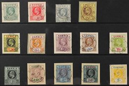 1909 KEVII Definitive Set, SG 72/85, Mostly Tied To Small Pieces, Very Fine Used (14 Stamps) For More Images, Please Vis - Gambie (...-1964)