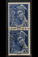 COUDEKERQUE 1940 50c Blue Mercury Vertical Pair With Vertical "Besetztes Gebiet Nordfrankreich" Local Overprint, Michel  - Sonstige & Ohne Zuordnung