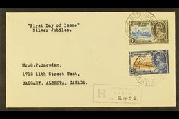 1935 SILVER JUBILEE FDC. 1d And 3d Silver Jubilee, SG 36 And 38, Fine Used On Reg FDC To Canada, Tied By GILBERT & ELLIC - Îles Gilbert Et Ellice (...-1979)
