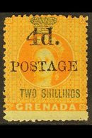 1888 4d On 2s Orange, Variety "upright D", SG 41a, Fine Mint Og, Centred To Top. Scarce Stamp. For More Images, Please V - Grenada (...-1974)