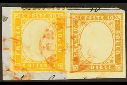 1862 80c Yellow Perf 11½x12 (SG 4, Sassone 4) And Sardinia 1861-63 10c Bistre Imperf (SG 40, Sassone 15E), Together Used - Ohne Zuordnung