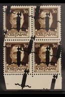 ITALIAN SOCIAL REPUBLIC 1944 30c Brown With Black Fascio OVERPRINT DOUBLE ONE DIAGONAL Variety, Sassone 492Afa, Superb N - Unclassified