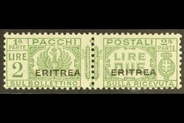 ERITREA PARCEL POST 1927-37 2L Green Overprint (SG P129, Sassone 28), Never Hinged Mint Horizontal Pair, Very Fresh & Sc - Sonstige & Ohne Zuordnung