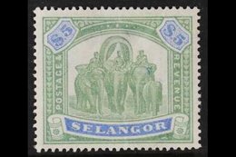 SELANGOR 1895-99 $5 Green And Blue Elephants, SG 64, Unused Without Gum, Fresh Colours, Thin Spot. For More Images, Plea - Other & Unclassified