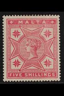 1886 5s Rose, Watermark Crown CC, SG 30, Fine Mint. For More Images, Please Visit Http://www.sandafayre.com/itemdetails. - Malta (...-1964)
