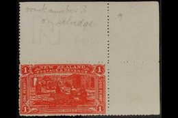 1906 1d Vermilion, Christchurch Exhibition, Top Right Corner Margin With Watermark "3" In Corner And "N" Above Stamp, SG - Andere & Zonder Classificatie