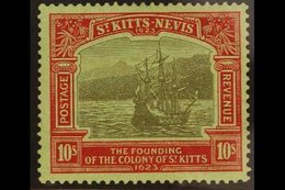 1923 10s Black & Red On Emerald, Tercentenary Of Colony, SG 58, Fine Mint. For More Images, Please Visit Http://www.sand - St.Kitts Und Nevis ( 1983-...)