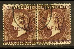 1892 5d On 4d Chocolate, SG 59, Superb Used Horizontal Pair With Central Cds Cancel. For More Images, Please Visit Http: - St.Vincent (...-1979)