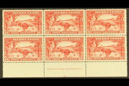 1938-44 1½d Scarlet Pictorial, SG 190, Never Hinged Mint Lower Marginal IMPRINT BLOCK Of 6 With Complete 'Waterlow & Son - Sierra Leone (...-1960)