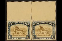 1930-44 VARIETY. 1s Brown & Deep Blue, "Twisted Horn" Variety, Wmk Inverted, SG 48cw, Upper Marginal Pair, The Stamps Be - Ohne Zuordnung