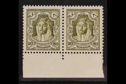 1930-39 20m Olive-green, Perf 13½ X 13, Lower Marginal Horizontal Pair, Never Hinged Mint. For More Images, Please Visit - Jordanie