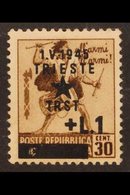 YUGOSLAV OCCUPATION 1945 +1L On 30c Brown Drummer WATERMARK CROWN With "Trieste / Trst" Overprint (Sassone 12, SG 1), Mi - Other & Unclassified