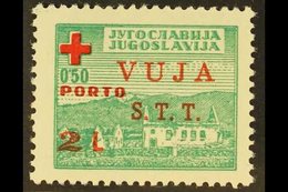 ZONE B POSTAGE DUE 1948 2l On 50p Green And Red, Red Cross, SG BD4, Superb Never Hinged Mint. Signed. Scarce Stamp. For  - Other & Unclassified