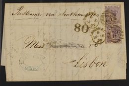 1859 (16 Sep) Entire Letter Addressed To Portugal, Bearing 1855-57 6d Lilac (x2) Both With WATERMARK INVERTED Variety (S - Andere & Zonder Classificatie