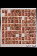 1864-79 PENNY RED PARTIAL PLATE RECONSTRUCTION PLATE 140 - A Largely Complete Used Reconstruction With 223 Of The 240 Ch - Other & Unclassified