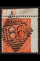 1865-67 4d Deep Vermilion Plate 11, SG 95, Upper Right Corner Example, With Crisp Central Irish "186" Of Dublin, Very Pr - Other & Unclassified