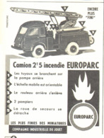 PUB " CAMION 2 T 5 INCENDIE " " EUROPARC " 1962 - Pubblicitari