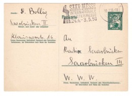 Sarre Entier Postal Saar 12F Cachet 1953 Saar Messe Internationale Mustermesse - Postal Stationery
