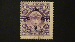 India - Cochin - 1942 - 3 Annas 4 Pies On C G S O - Look Scan - Cochin