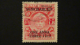 India - Cochin - 1942 - 1 Anna 3 Pies SURCHARGED Overprint On 1 Anna 8 Pies O - Look Scan - Cochin