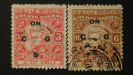 India - Cochin - 1948 - 3 + 6 Pies On C G S O - Look Scan - Cochin