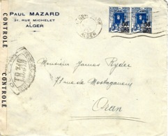 1941- Enveloppe D'ALGER  Pour Oran  Affr. Paire N°166  Censure T B 319 D'oral - Lettres & Documents