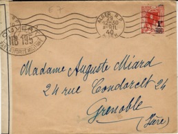 1940- Enveloppe D'ALGER  Pour Grenoble ( Isère ) Censure  H B 195 De Gtenoble - Lettres & Documents