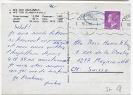 1980 - MARITIME / SCHIFFSPOST - SUEDE - CARTE Du PAQUEBOT TOR SCANDINAVIA Ave CACHET BLEU => SUISSE - Otros & Sin Clasificación