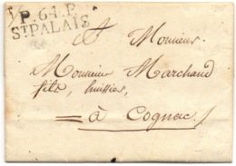 Saint Palais 64 Port Payé 10/01/1825 Indice 15 Très Beau Pour COGNAC - 1801-1848: Voorlopers XIX