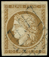 EMISSION DE 1849 - 1    10c. Bistre-jaune, Obl. GRILLE Légère, Très Grandes Marges, TTB - 1849-1850 Cérès