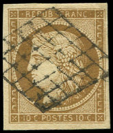 EMISSION DE 1849 - 1a   10c. Bistre-brun Foncé, Jolie Nuance, Obl. GRILLE, TB - 1849-1850 Ceres